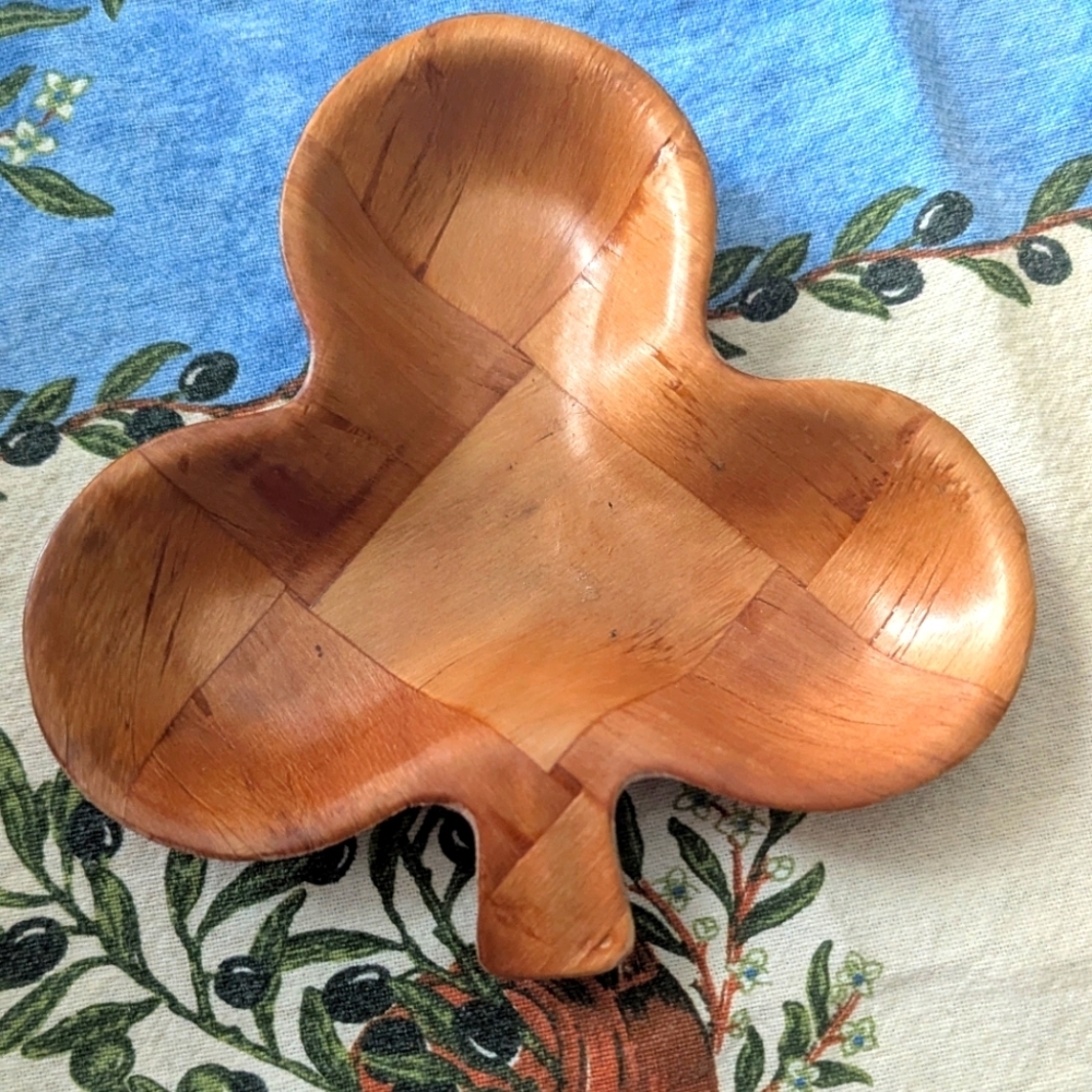 Vintage Wooden Lucky Clover-Shaped Decorative Bowl Trinket MidCenturyModern